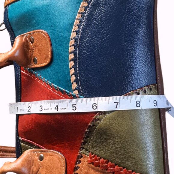 VTG Leather Multicolored Patchwork Barrel Bag Satchel Made In Mexico Purse Bag - Picture 11 of 13